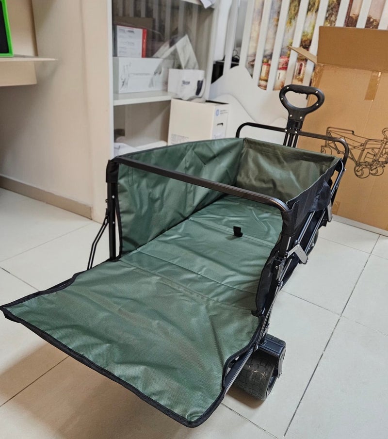 أوتدور.ماركت عربة نقل قابلة للطي والتمديد بعجلات كبيرة دوارة 360 درجة لجميع التضاريس - عربة نقل متينة محمولة (حتى 190 كجم) للشاطئ والتخييم والتسوق والاستخدام الخارجي - أسود وأخضر - Image 3